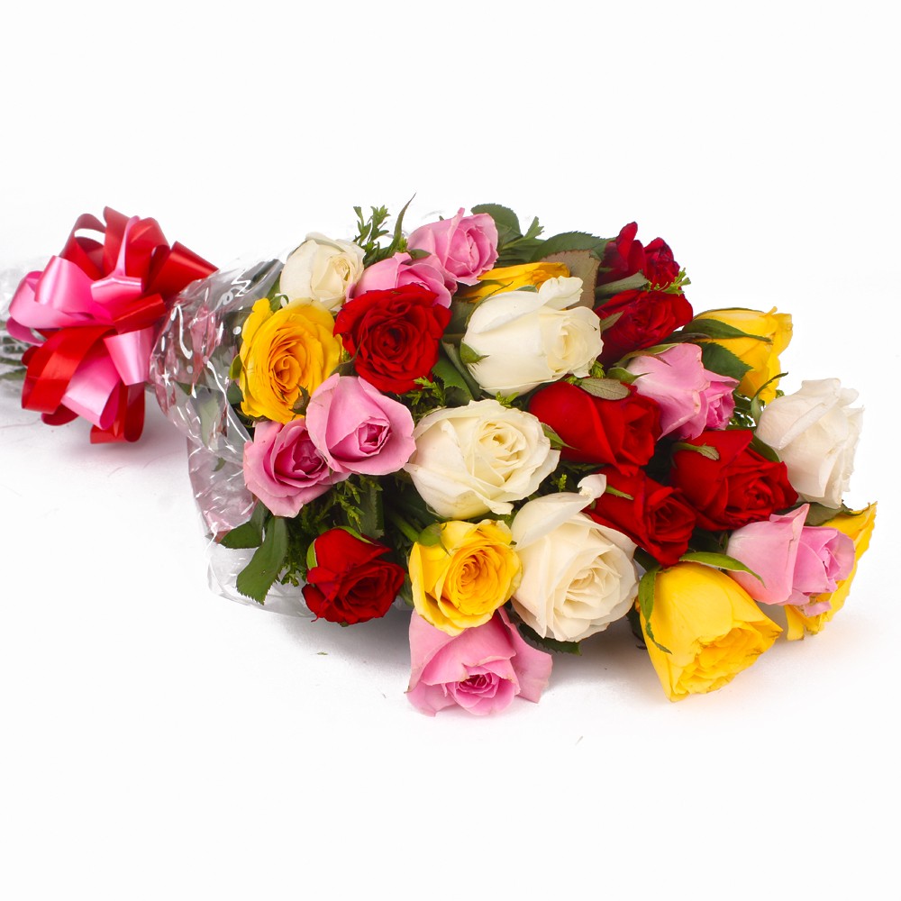 Colorful Twenty Five Roses Bouquet Florists In India